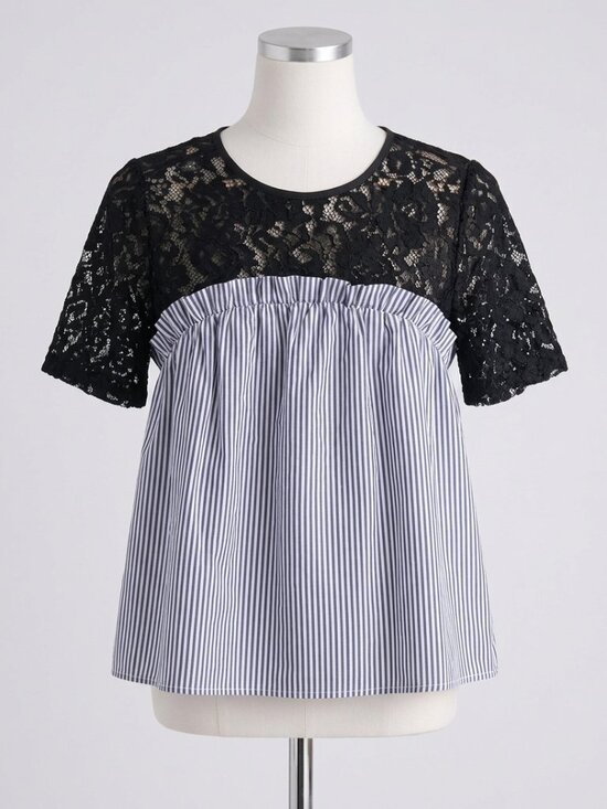 Bluenotes Tops - Bluenotes Lace Trim Striped Top